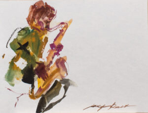 Jazz sketch of saxophone full swing by Josef Rapaport